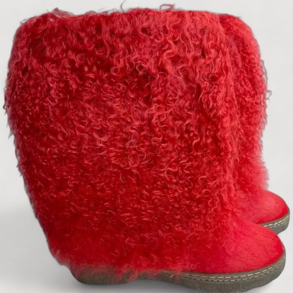 Bearpaw Boetis Red Curly Lamb Fur Sheepskin Lined Warm Mongolian Sherpa Boots 7 - Picture 3 of 8